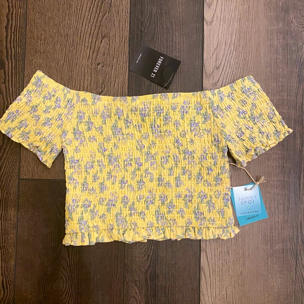 Woven yellow floral crop top